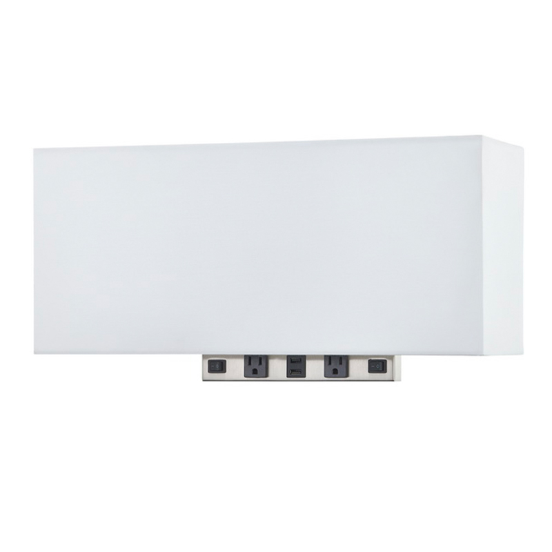 Eagles Landing Hotel Rechteckige Wandlampe mit gebürstetem Nickel -Finish, zwei auf/Off -Rocker -Schalter, zwei bequemen Outlets und ein Dual -USB -Hafen im Hotel Guestroom